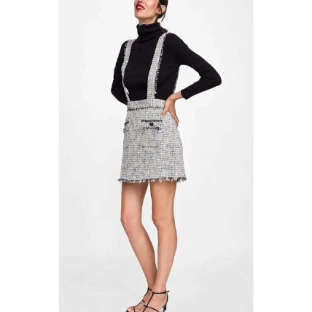 Zara Womens Size Xsmall Tweed Pinafore Skirt